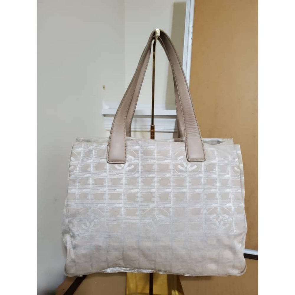 Authentic Chanel Beige Nylon Travel Line Tote